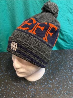 Neff Gray Beanie with Navy Panel and Orange Logo
